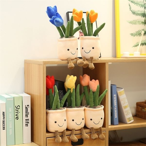 Dolls de pelúcia Plantas de tulipa realistas de decoração de decoração recheada Toys de estante de estante de livros criativos Plantas de travesseiro de travesseiros 220924