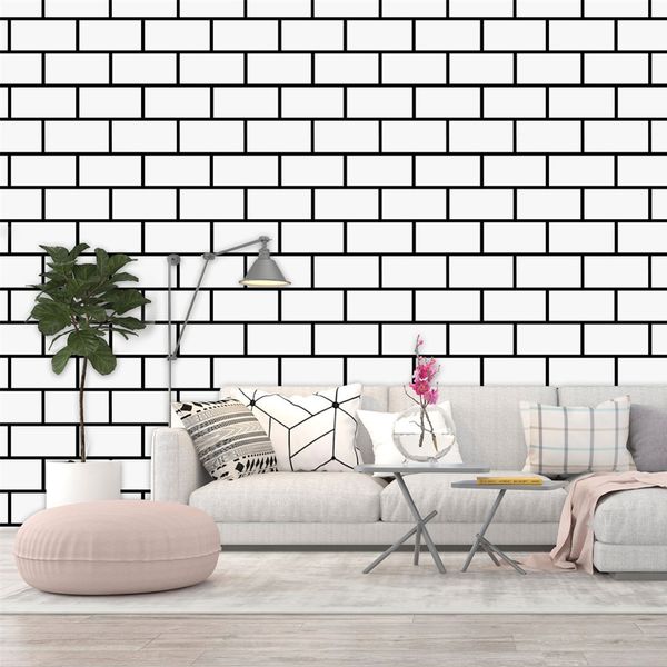 Papéis de parede descascam e vara papel de parede preto Branco 3D Efeito tijolo Auto adesivo Removível Decoração doméstica à prova d'água 220927