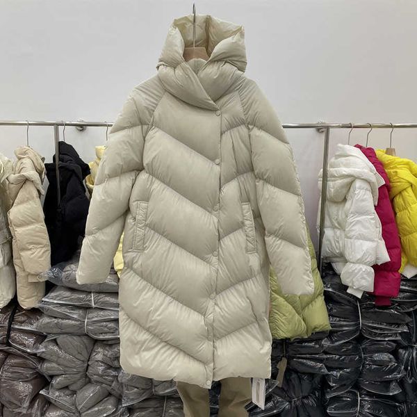 Parka in piumino da donna Piumino versione abbigliamento invernale di fascia alta, cappotto alla moda sciolto di pane pesante con cappuccio di media lunghezza al ginocchio