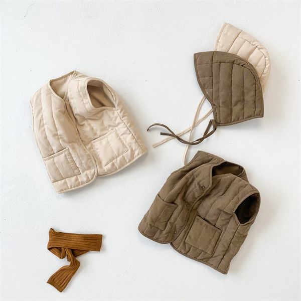 Inverno Bambini Gilet Senza Maniche Abiti di Moda Neonate Ragazzi Solido Casual Gilet Caldi E Cappello Bambini Gilet 20220927 E3