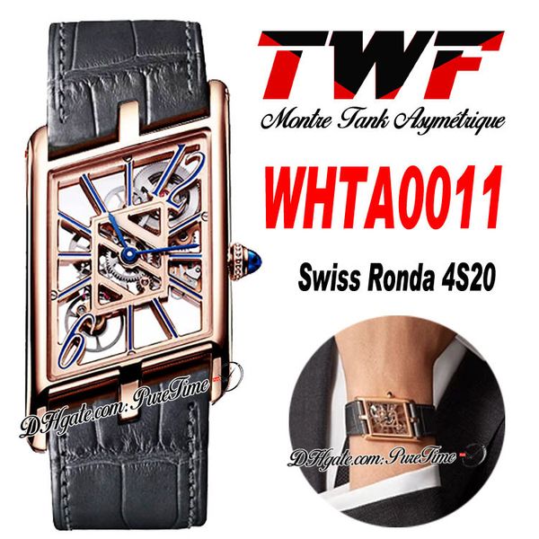TWF WHTA0011 Швейцарская Ronda 4S20 Quartz Unisex Watch Montre Asymetrique Mens Ladies Takes Скелет из розового золота серая кожаная женщина Super Edition Pure F6