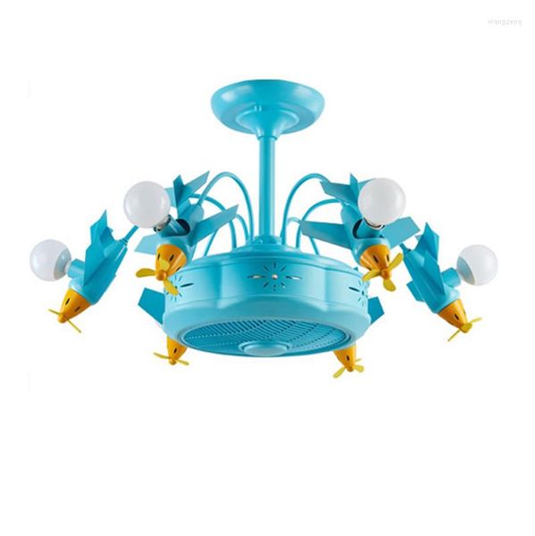 Lâmpadas pendentes aeronaves azuis Aeronaves negativas Purificação de ar da luminária de ventilador Sala de estar Bluetooth Teto do parque infantil infantil