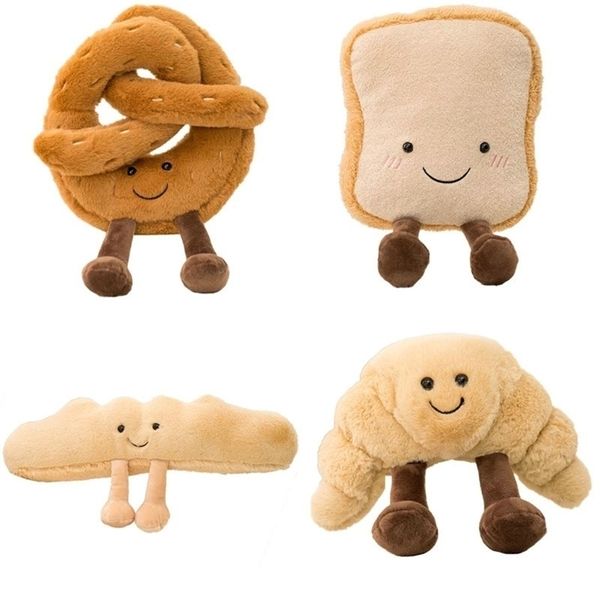 Bambole di peluche morbide Figura di cartone animato Pretzel Crossant Pane tostato Cibo giocattolo Baguette farcita Uovo di camicia Decorazione per ragazza Compleanno per bambini 220924