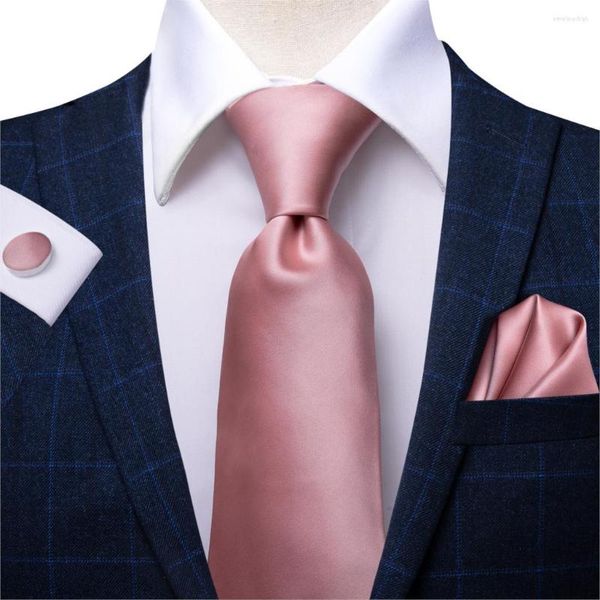 Papillon Hi-Tie Cravatta da uomo Coral Solid Wedding For Men Regali Cravatta di seta di lusso Rose Pink Hanky Gemelli Set Abito formale