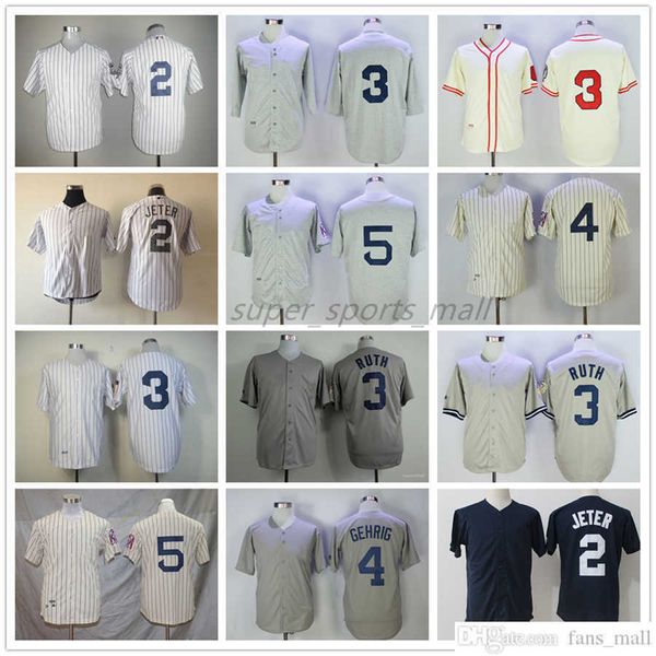 1938 Throwback Baseball Jersey Vintage 3 Babe Ruth 2 Derek Jeter 4 Lou Gehrig 5 Joe DiMaggio Trikots Retro 1939