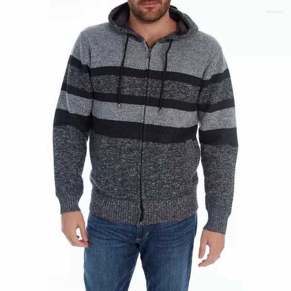 Giacche da uomo Cappotti da uomo Primavera Autunno Cardigan a righe larghe Giacca dritta Casual Manica lunga Cerniera Colletto rovesciato Cappotto sportivo con cappuccio