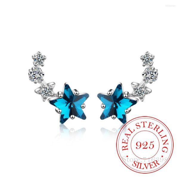 Ohrstecker, modisch, blauer Zirkonia-Stern, 925er-Sterlingsilber für Damen, Sterling-Silber-Jewelry, niedlicher kleiner Kristall-Ohrstecker