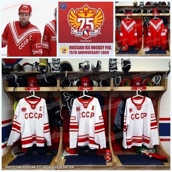 Gla MitNess Team Russian Hockey Jersey CCCP 75º Aniversário ladislav Gavrikov Corban Knight Kirill Kirsanov Nikishin Alexander Gusev Nikita Anton