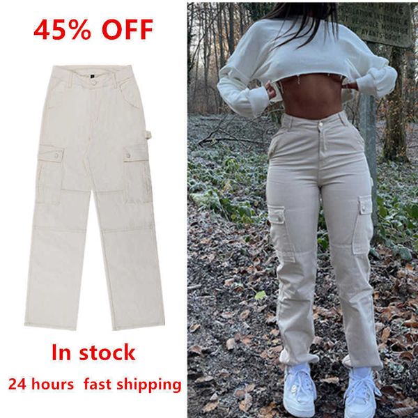 Pantaloni da donna Capris Pantaloni cargo vintage Jeans larghi Moda donna anni '90 Streetwear Tasche Gamba larga Vita alta Pantaloni dritti Y2k Denim Tuta T221003