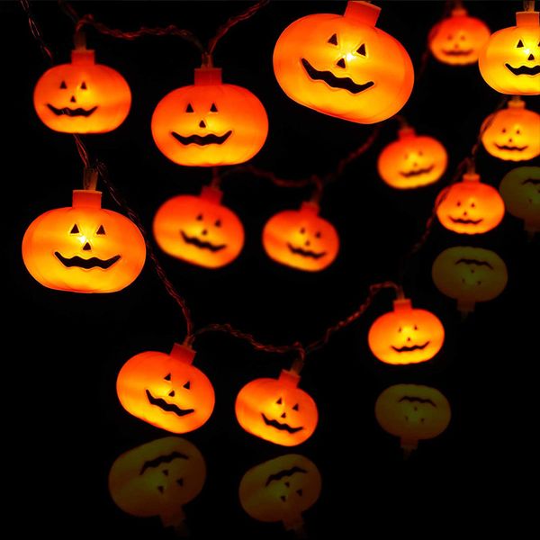 Ghirlanda luminosa a LED con zucca di Halloween 20 LED 3,84 piedi 8 modalità Timer Impermeabile arancione Jack-O-Lantern USB A batteria Decorativo Luce scintillante Decorazione per interni ed esterni