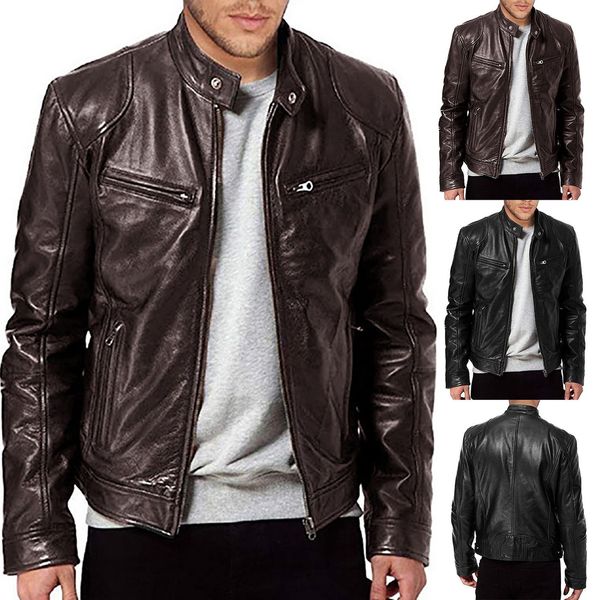 Jaquetas masculinas outono inverno moda masculina jaqueta de couro de microfibra ajuste fino verdadeiro motociclista casaco vintage blusas masculinos meninos casacos legais