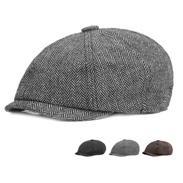 Baumwolle Newsboy Caps Herren Herringbone Flat Caps Gatsby Cap Woolen Driving Hats Vintage inspirierte Mütze Winter Peaky Blinders