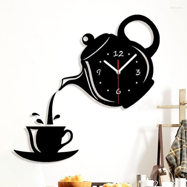 Relógios de parede modernos arte simples arte acrílica bule de chá de chá de chá