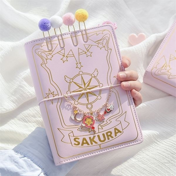 Notos de notas fofos rosa sakura anime diário de folhas soltas Páginas coloridas coloridas 6 buracos Binder Journals Planners Stationery Conjunto 220927