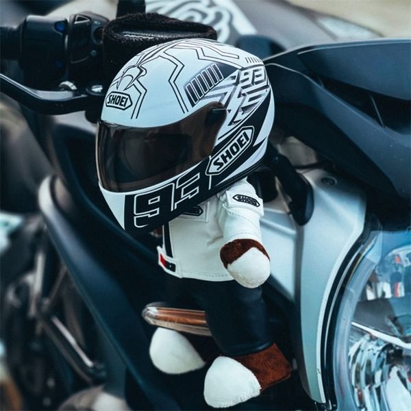 Oggetti decorativi Figurine Helmet orso bambola motocicletta peluche con orologi con regali di ornamenti per amici decorazioni per l'ufficio di casa fidanzato 220928