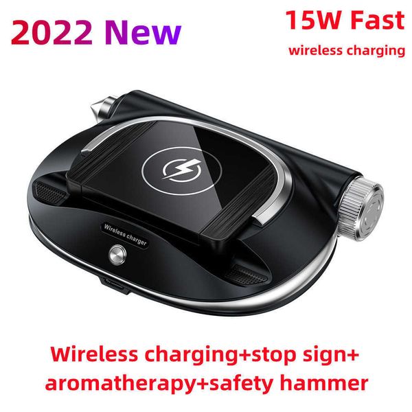 2022 Nuovo caricatore wireless per auto multifunzione 15W 5 in 1 con aromaterapia e targa incorporata per Iphone 12/13 Samsung S21