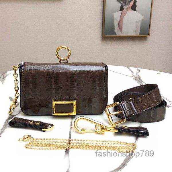 Evening Bags Flap Leather Chains Shoulder Bag Vintage Waist Pack Bags Belt Coffee Wallet Pouch Gold Color Chain Shoulder Strap