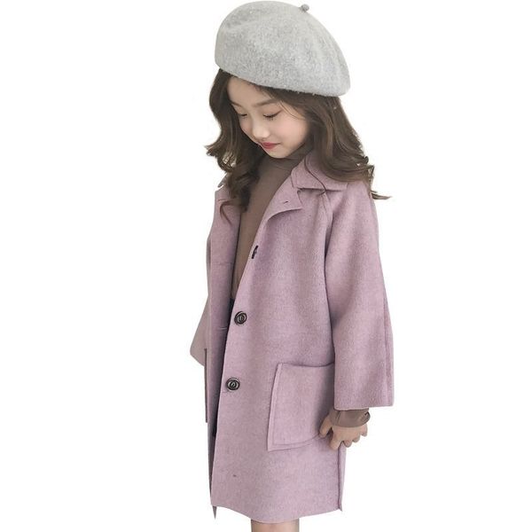 Cappotto Primavera Autunno Misto lana Giacca per ragazza Versione coreana Sintesi bifacciale Lunghezza media Abbigliamento casual per bambini 220927