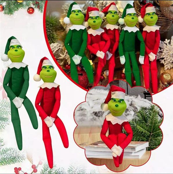 Rot-grüne Weihnachtslatexpuppe für Weihnachtsbaumdekoration, Heimanhänger mit Hut, Kindergeschenke im Großhandel