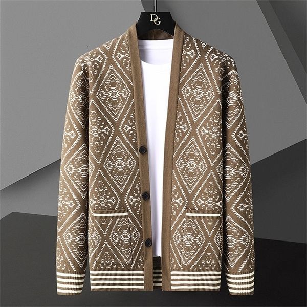 Cardigã de impressão vintage Men Cardigan Sweater Sweater Men de manga longa Cardigã europeu Cardigan Men Sweater de tricô 220928