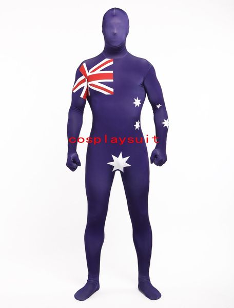 Halloween Cosplay Australische Flagge lustiger Catsuit Kostüm Lycar Spandex Body Zentai Anzug Bühnenkostüme Club Party Overall