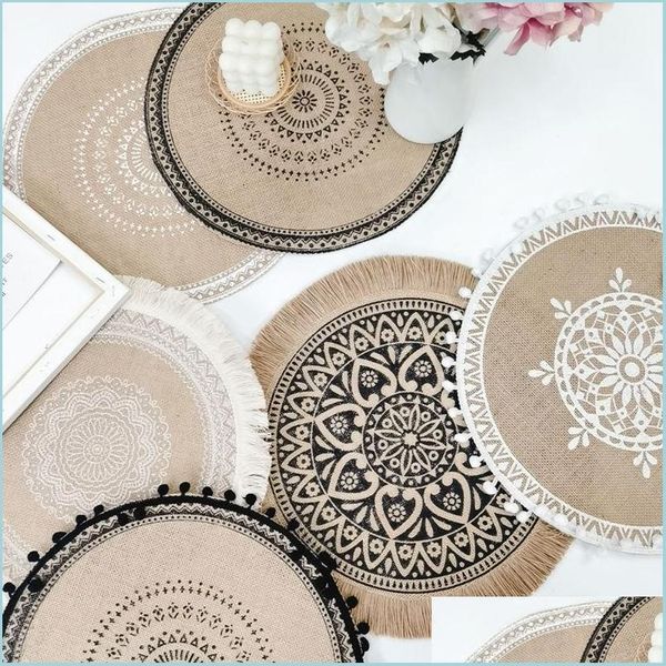 Mats Pads Nordic Ins Shooting Background Geometric Simple Meal Pad Knitting Stream Sufront Table Dish Cotton Linen Ispessimento Calore D Dhkcz