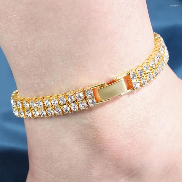 Fußkettchen 10 Zoll Mode klobige Metallkette Fußkettchen für Frauen Männer Strass Gold Farbe kubanischen Fuß Armband Punk Hip Hop Rock Schmuck