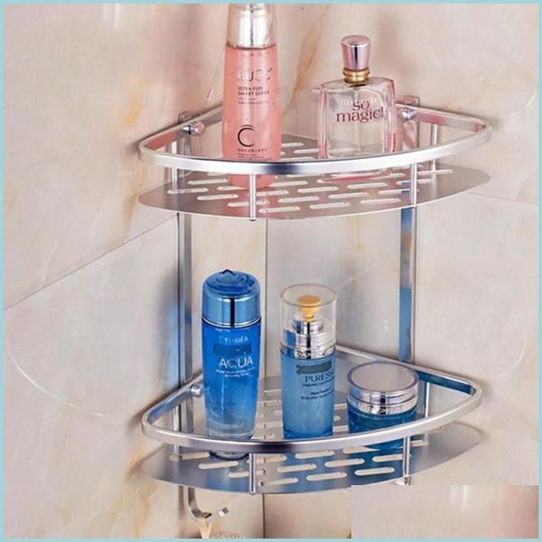 Organização de armazenamento do banheiro 2/3 camada Triangar Space Aluminium Stand Bath Bath Racker Shampoo Soop Shees Shees Drop Deliv Dhm7k