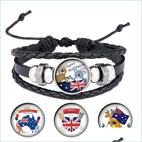 Charm Armbänder Australien Tag Flagge Koala Muster Glas Cabochon Snap Charm Herren Lederarmband Anpassen Größe für Geschenk B058 Drop Deliv Dhnt0