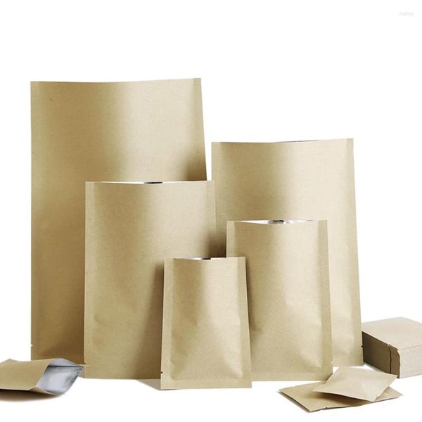 Sacos de armazenamento 100pcs abrem papel kraft papel mylar folha saco de aquecimento de vácuo lacrige embalagem de embalagem de alimentos para café pacote de chá de doces