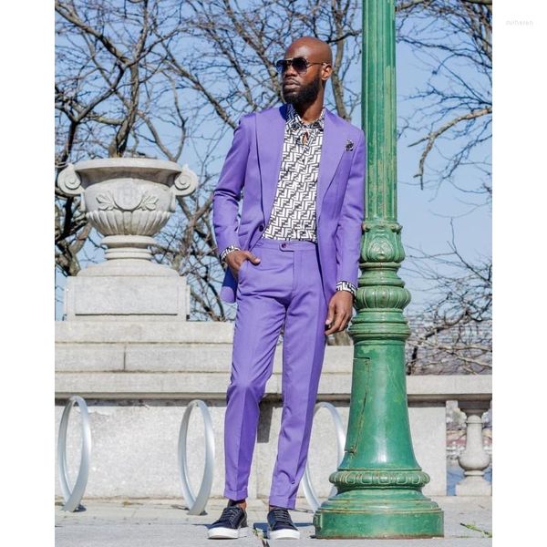 Abiti da uomo 2022 Lavanda Due pezzi Uomo Risvolto con visiera per blazer da sposa One Button Smoking da uomo Abiti da sposo Prom Jaqueta Masculina