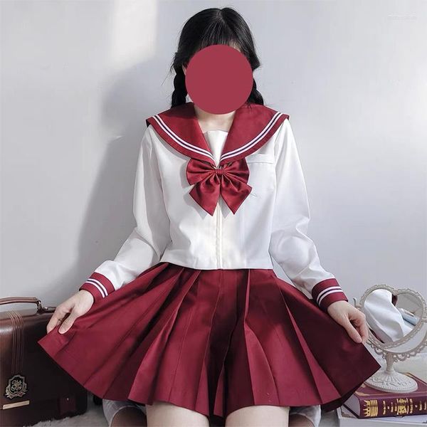 Roupas Defina o uniforme da escola japonesa S-xxl JK Girl Red traje feminino de terno marinheiro jaqueta plissada