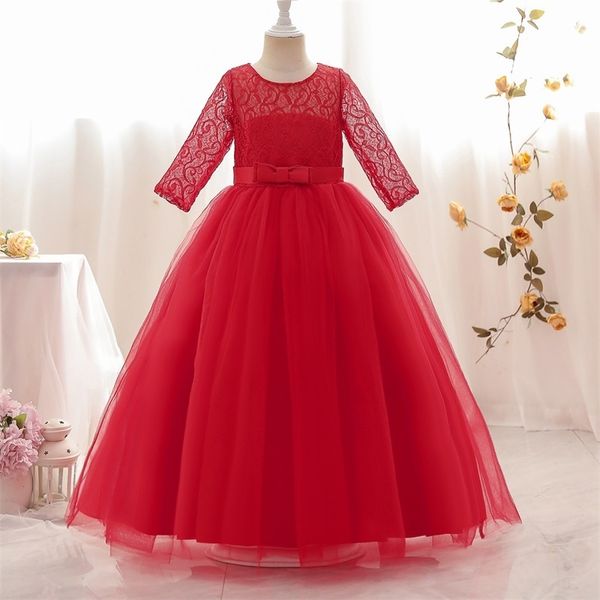 Vestidos de menina Flor Girl Wedding Banquet Lace Long for Kids Elegante Puffy Bow Birthday Party Pageant Vestido Formal 220927