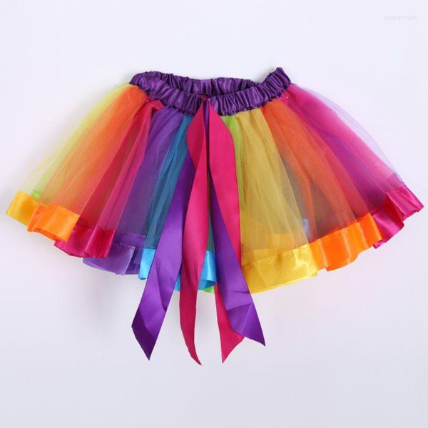 Saias vestido de baile minissairia feminina Multicolour tie-dye 3 em camadas de altura da cintura alta saia curta moda tutu dança 2022