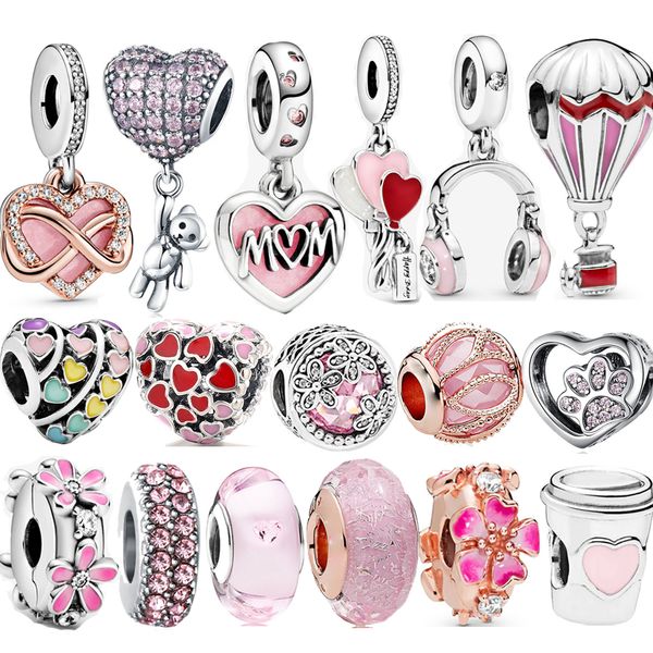 O novo talismã de fones de ouvido de coração rosa popular S925 Silver Cute