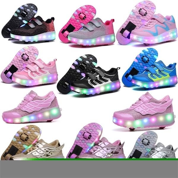 Tênis de duas rodas luminosos sapatos de skate de rolos leves para crianças meninas meninas com rodas sapato 220928