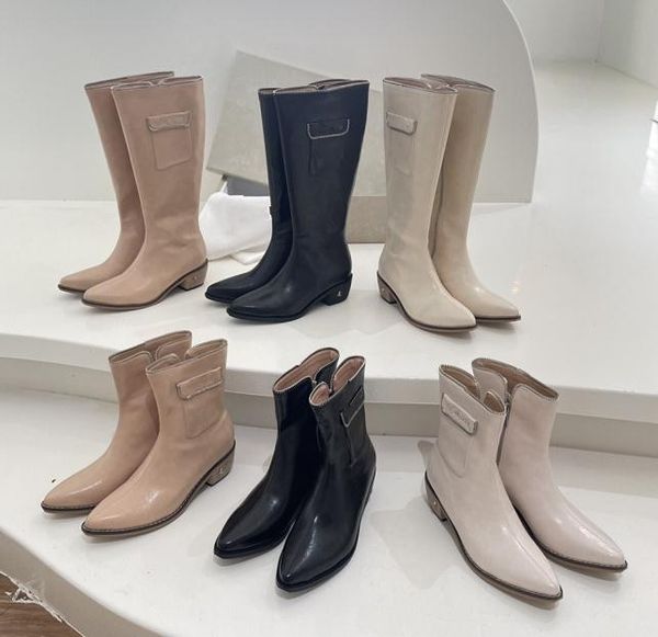 Luxus Reißverschluss Boots Frauen Tasche mit neuem, aber Kniestiefel High Western Chunky Heel Designer Damen Knöchelstiefel