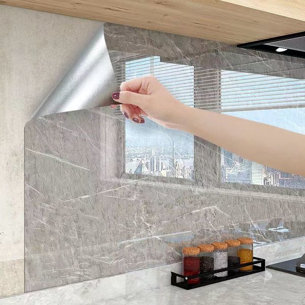 Papéis de parede estilo 80 cm de mármore de mármore vinil auto adesivo papel de parede decorativo filme de contato de papel adesivo de parede para decoração de casa de cozinha 220927