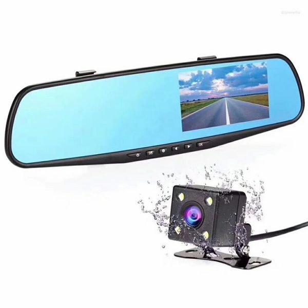 Câmeras de câmeras traseiras de vista do carro Sensores de estacionamento Exploração de estrada Driving Recorder Retrovisth Mirror Lente dupla 4.3 Alta definição P de largura