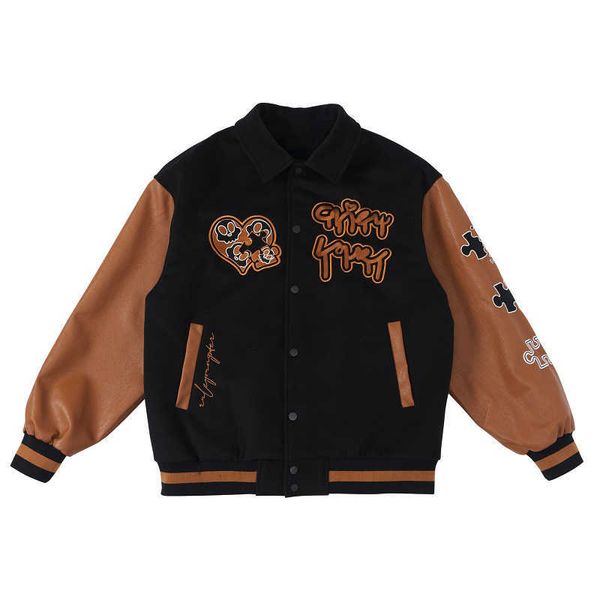 Herrenjacken American Streetwear Retro Varsity Jacke Männer Embroid Letterman Bomberjacke Braune Baseballjacke College Mäntel Harajuku Unisex T220926