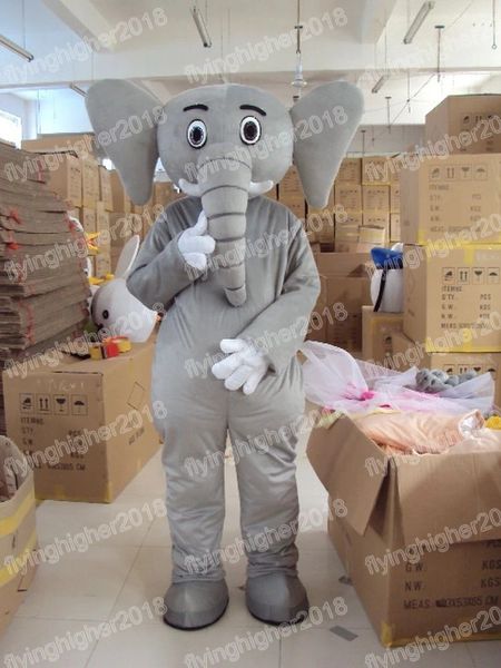 Hallowee Grey Elephant Mascot Costume Costume Cartoon Character Character Suit de Natal Carnival Tamanho da festa de aniversário da festa ao ar livre para homens Mulheres