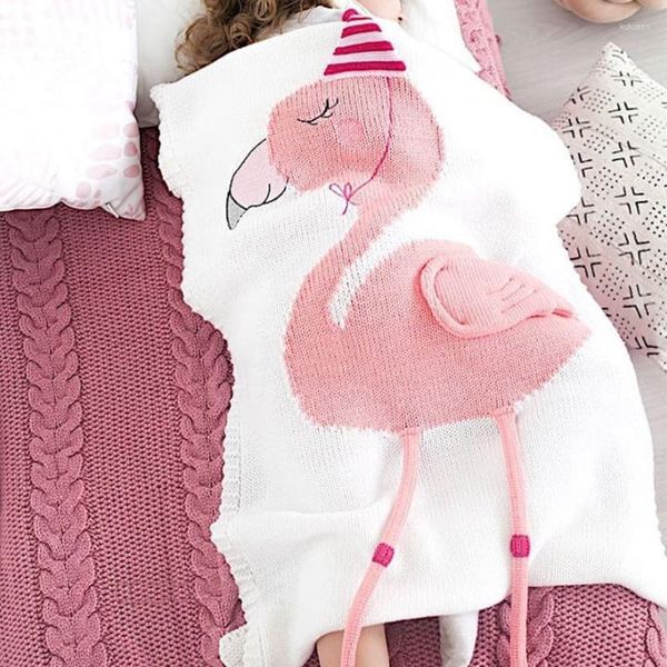 Decken Inyahome Acryl Baby Strickdecke Flamingo Born Milestone Wickeltuch Kinder Spielmatte Schlafsack Outdoor Kinderwagenbezüge