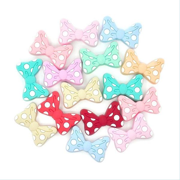 Altro Sile Polka Dot Bow Beads Bowknot Loose Bead Food Grade Bpa Fai da te Ciuccio Clip Accessori per neonati Massaggiagengive Toy Drop Delivery 2021 Ebreo Dhxnc