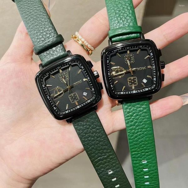 Relógios de pulso clássicos de relógios quadrados neutros homens mulheres unissex couro pulseira assistir quartzo moda coreana calendário estudantes recaroj