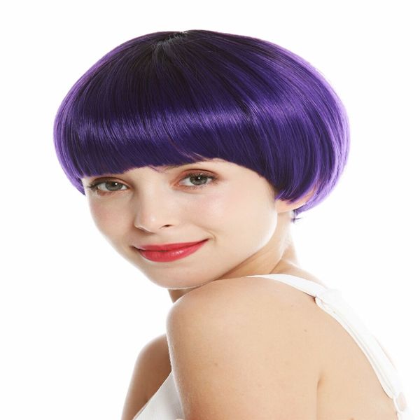 Popular Linda peruca de peruca feminina P￡gina curta Bob Fringe Ombre Mix Dark Brown Purple