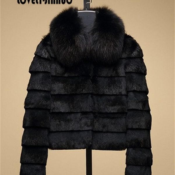 Cappotto da donna in vera pelliccia di coniglio con collo Giacca da donna in pelliccia sintetica Gilet invernale F741 220927