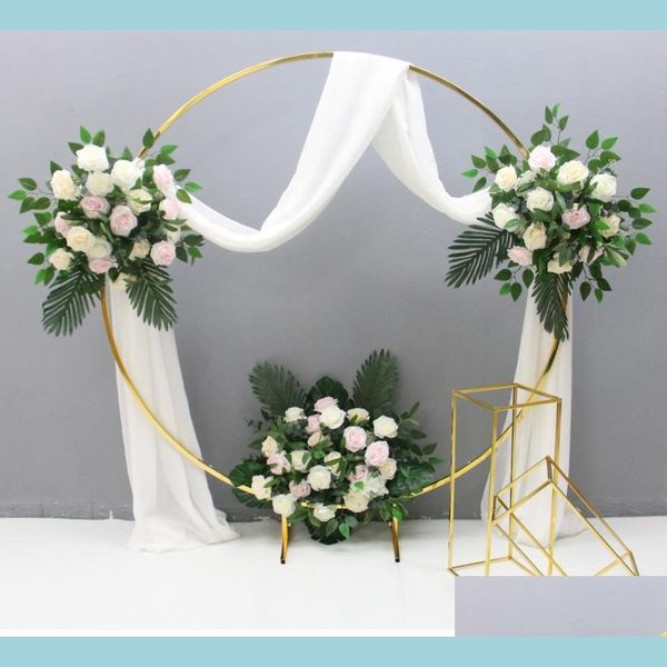 Party-Dekoration, 2 Stück, glänzendes Gold, Eisen, Kreis, Blumenbogen mit Sockel, Tischsäule, Kuchenständer, Blumenhalter für Hochzeitshintergründe, Dro Dhlve