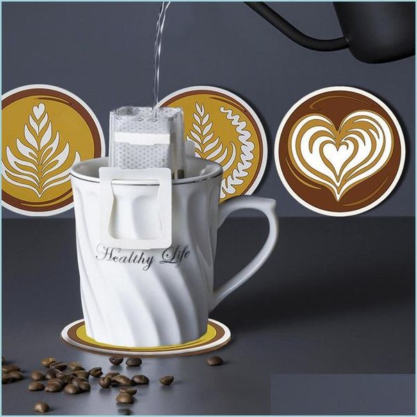 Matten Pads Jacquard Kaffee Pad Anti Verbrühungen Wärme Insation Tasse Gummi Verdickt Runde Anti-Skid Küste Drop Lieferung 2021 hause Garten Dhj3V