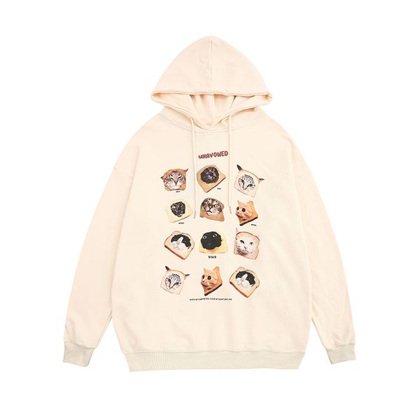 Felpa con cappuccio da uomo Hip Hop Felpa con cappuccio Harajuku Funny Cat Print Pullover con cappuccio oversize in cotone casual Moda manica lunga allentata Y2K