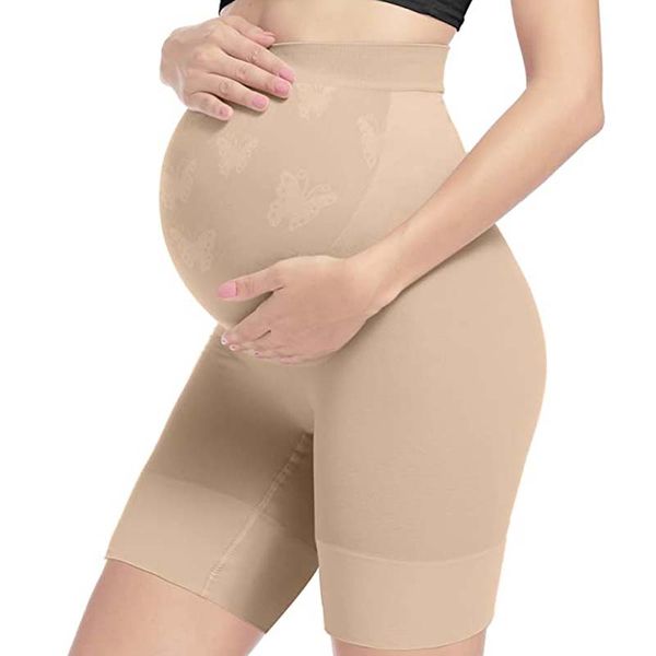 Umstandsunterwäsche für Schwangere mit hoher Taille, 5-Punkt-Leggings, nahtlose Umstands-Shapewear über Bauch/Mitte des Oberschenkels, Schwangerschaftsunterwäsche, Bauchstütze für Kleider